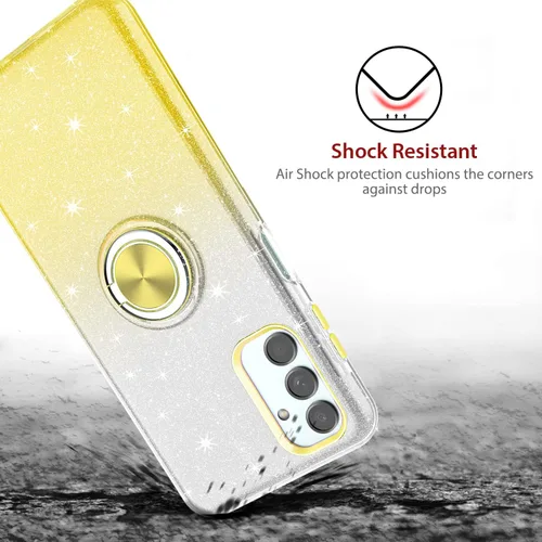 Vista 3 de TJS Funda compatible con Samsung Galaxy A13 5G, Galaxy A04S, con protector de pantalla de vidrio templado, anillo de metal, soporte magnético, tono
