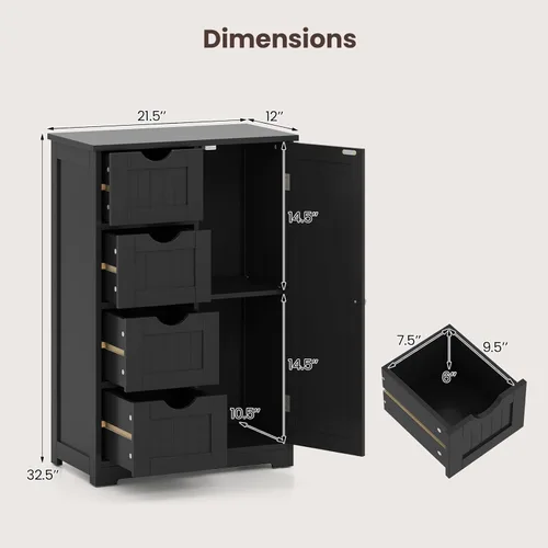 Vista 3 de Giantex Gabinete de Almacenamiento de Baño con Cajones - Organizador de Almacenamiento de 4 Cajones con Armario, Estante Ajustable, Dispositivo