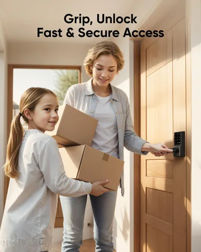 Vista 2 de eufy Security Smart Lock C33, cerradura de puerta con teclado con asa, perilla de puerta de huellas dactilares, cerradura de puerta de entrada sin