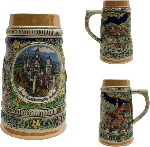 Vista 3 de OktoberfestHaus Bier Krug - Tazas de cerveza para hombre, jarra de cerámica con el castillo de Ludwig de Alemania, regalo para amantes
