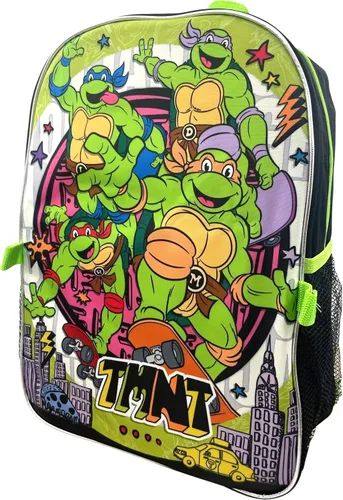 Vista 10 de Ruz Group - Mochila con licencia para niños de 16 pulgadas con lonchera extraíble, Verde, multi color, Tortugas Ninja