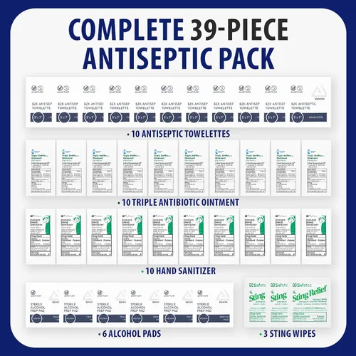Vista 5 de Kit de primeros auxilios Recarga Productos antisépticos BZK, Antiseptic Wipes, Sting Relief, Wound Ointment Essential First Aid Supplies