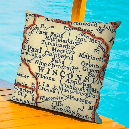 Vista 3 de Wisconsin Map - Fundas de almohada para exteriores, impermeables, 16 x 16 pulgadas, diseño de mapa del mundo, fundas de almohada decorativas