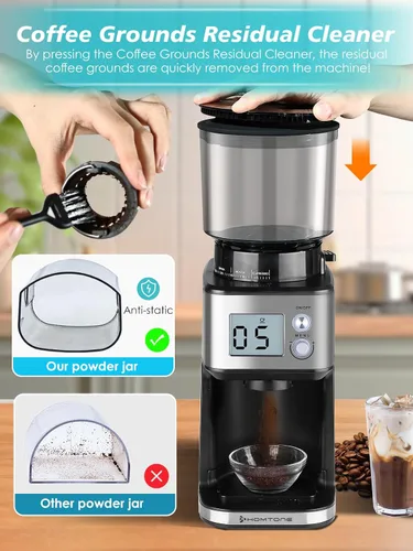 Vista 8 de Homtone Molinillo de café expreso con rebabas cónicas – Molinillo de frijoles eléctrico continuo de 2.008 in con ajustes de molienda, temporizador