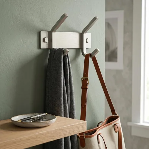 Vista 6 de Perchero pequeño de montaje en pared, de níquel cepillado, de acero inoxidable de 6 pulgadas, con 2 ganchos dobles resistentes, colgador de pared