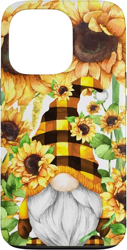 Vista 10 de iPhone 16 Gnomo de girasol con sombrero de cuadros de búfalo para niñas de moda lindo caso