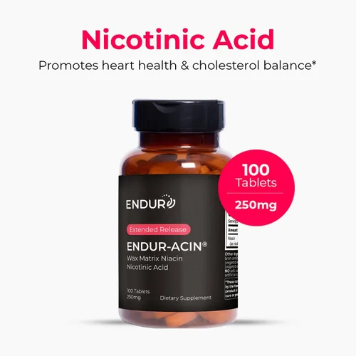 Vista 2 de ENDUR-ACINA - Niacina B3 - ER (liberación prolongada) 250 mg (200 ct) Nicotinic Acid Formula Supporting Healthy Heart & Cholesterol Balance with