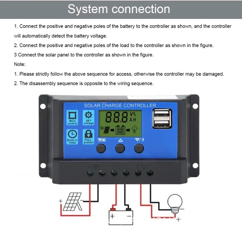 Vista 6 de Control de carga de batería Salida USB dual 12V/24V 30A Regulador inteligente Energía solar, controlador de panel solar con pantalla LCD, regulador