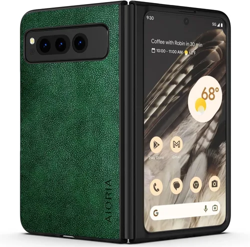 Vista 10 de Funda para Google Pixel Fold de cuero de alta calidad, diseño retro, funda protectora completa para Google Pixel Fold 5G (café)