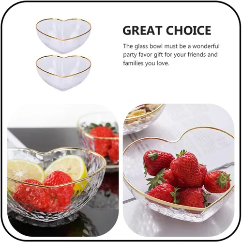 Vista 10 de 2 cuencos de vidrio para servir pequeños en forma de corazón, cuenco de postre para aperitivos, cuenco de vidrio decorativo para preparación