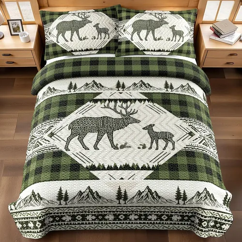 Vista 17 de Juego de 3 piezas de colcha tamaño King para cabaña, reversible, navideño, rústico, de microfibra, suave, ligera, de granja, con 2 fundas de 2-Oso