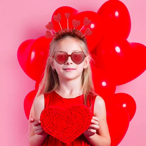 Vista 6 de Pick Valley Diadema de corazón y lentes de sol con corazón rojo con antena de corazón rojo para boda del día de San Valentín