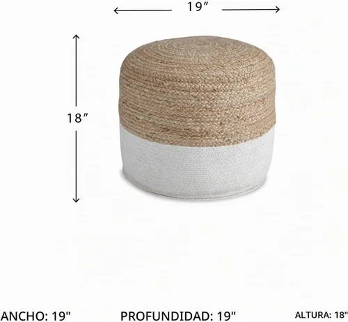 Vista 3 de [Usado] Signature Design by Ashley Sweed Valley Puf de yute y algodón, 19 x 19 pulgadas, beige y blanco