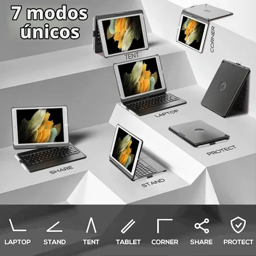 Vista 5 de TQQ Touch Funda para iPad de 9ª generación con teclado (10.2 pulgadas, 2021), trackpad multitáctil, cubierta protectora giratoria de 360°