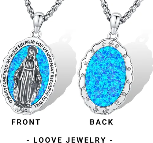 Vista 5 de LOOVE Collar de plata de ley 925 con medalla milagrosa de San MiguelSan CristóbaloCristóbal de JesúsSan BenitoVirgen María milagrosa para hombres