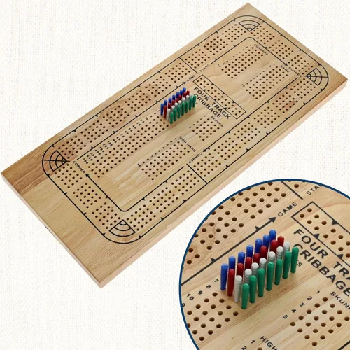 Vista 3 de WE Games Tabla de madera para 4 jugadores, tablero de madera natural maciza de 4 pistas, clavijas de plástico e instrucciones