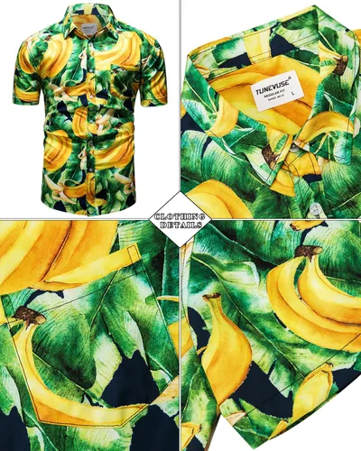 Vista 78 de TUNEVUSE Conjunto de camisas y pantalones cortos hawaianos para hombre, 2 piezas, trajes de playa con estampado de flores, traje tropical de verano