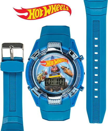 Vista 5 de Hot Wheels - Reloj para niños, pantalla LCD iluminada, correa cómoda ajustable, lata coleccionable, perfecto para niños y niñas