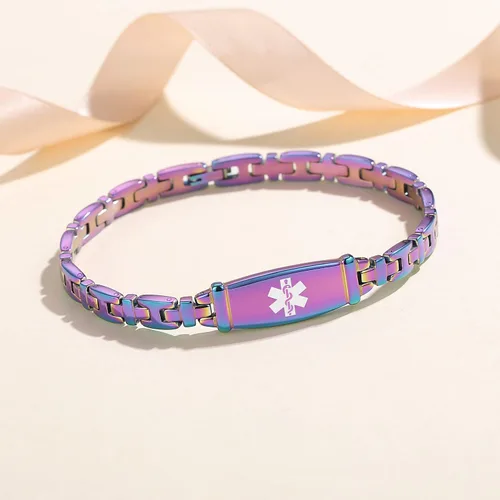 Vista 38 de LinnaLove Lady Medical Alert - Pulseras médicas de acero inoxidable para mujer, 7.5 pulgadas
