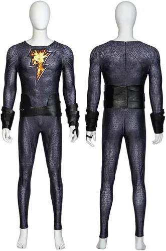 Vista 3 de Teth Adam - Overol negro para cosplay, disfraz de Shazam masculino, capa de héroe Billy Batson, traje de Halloween y carnaval