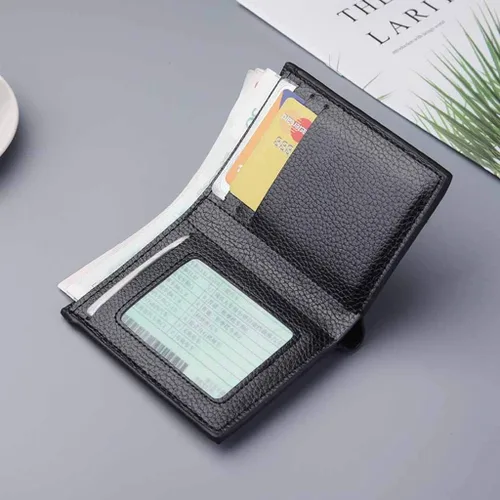 Vista 5 de Monedero versátil para hombre, billetera pequeña ultrafina, tarjeta corta, paquete de tarjeta, monedero vertical, negro, talla única (0dBZi9yHf)