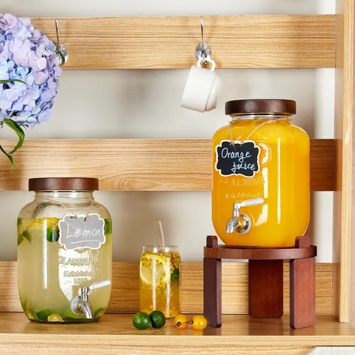 Vista 5 de Dispensador de 1 galón para bebidas en fiestas, dispensador de bebidas de vidrio con soporte, dispensador de agua con espiga de acero inoxidable