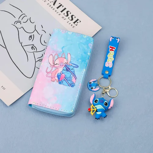 Vista 3 de Cartera de dibujos animados de Stitch con llavero de PVC para tarjetas, bolsa de puntada, bolsa de puntada, bolsa de puntada, bolsa de puntada