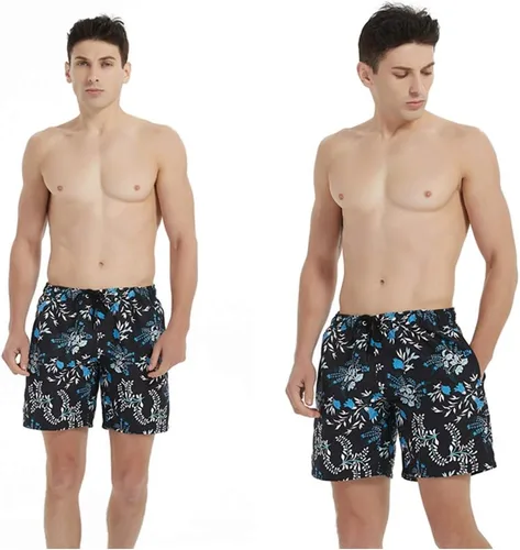 Vista 3 de Bellivera Pantalones cortos de playa para hombre, estampado con forro de malla, 2 bolsillos para verano