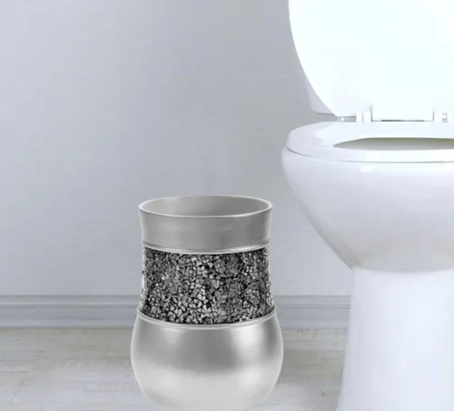 Vista 3 de Juego de accesorios de baño plateado completo de 6 piezas de vidrio agrietado