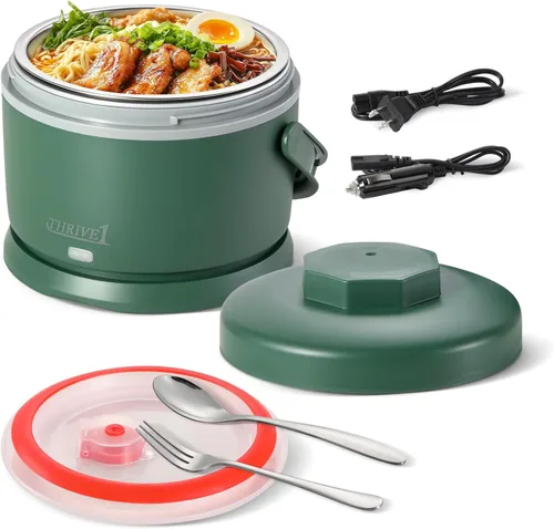Vista 9 de Lonchera eléctrica para adultos de 40 oz, calentador de alimentos portátil 12V/24V/110V/220V, lonchera con calefacción para trabajo, oficina, Negro