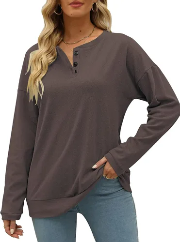 Vista 2 de ZUPELL Sudaderas casuales para mujer, camisetas Henley de manga larga con botones