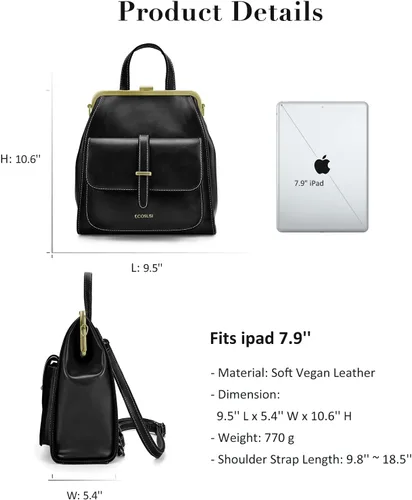 Vista 6 de ECOSUSI Mochila pequeña de piel sintética mini mochila de viaje casual para mujer