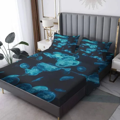 Vista 8 de Goldfish Sábanas tamaño individual, sábanas de cama de peces, microfibra suave, bolsillo profundo, sábanas y fundas de almohada estampadas sin