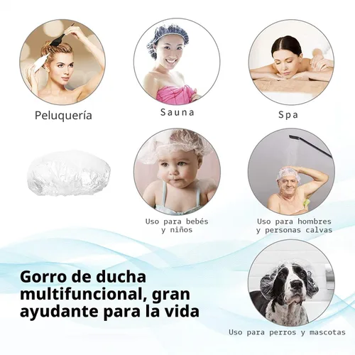 Vista 4 de 30 unidades de gorros de ducha desechables - Gorro de baño multiusos, grueso, elástico, impermeable, transparente, de plástico, para mujeres en spa
