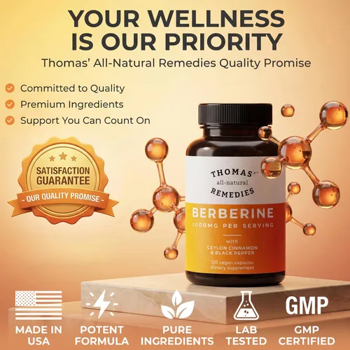 Vista 6 de Thomas' all-natural Remedies Berberine 1000 mg de apoyo metabólico - 120 cápsulas veganas con canela de Ceilán orgánica y pimienta negra Apoya
