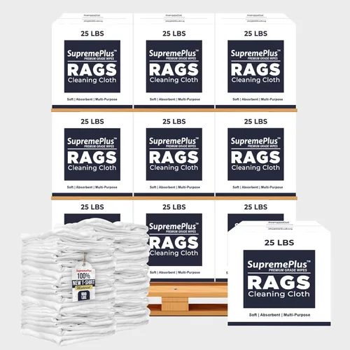 Vista 11 de Tejido Blanco Premium (Palé de 600 libras - Caja de 60x10 libras de Trapos) Trapos de Limpieza de Tela de Camiseta de Algodón - Paños de Limpieza