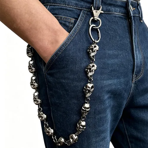 Vista 3 de PINKPIN Skull Wallet Chain Pants Chain, Gothic Punk Jeans Chain, Heavy Duty Biker Waist Chain, Unisex Edgy Streetwear Chain Bronce