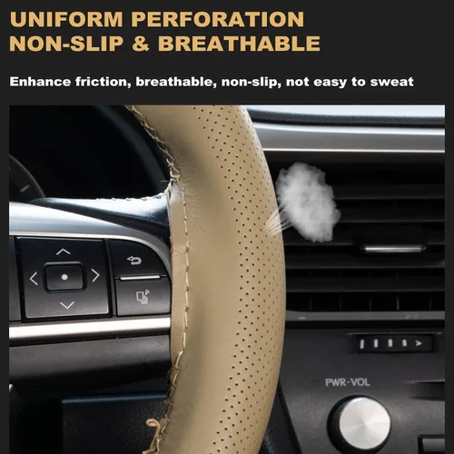 Vista 5 de AUTOXBERT Funda de volante de 38cm/15 pulgadas de piel auténtica para coser a mano, estilo DIY, con hilo y agujas, se ajusta para VW Ford Nissan Kia