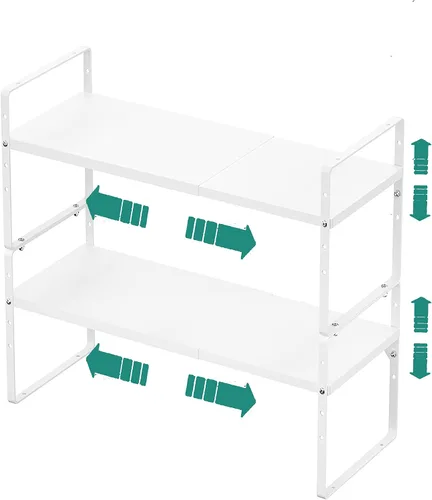 Vista 6 de SUZLON Estante organizador de gabinete expandible, estante apilable de almacenamiento para mostrador de cocina, estante de despensa de altura