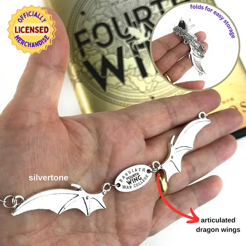 Vista 14 de CUARTA ALA Rebecca Yarros Basgiath War College Dragon Wing Collar con colgante de ala de dragón con licencia