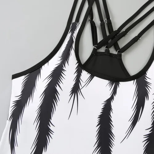 Vista 4 de Traje de baño tankini de dos piezas para mujer, con estampado de cebra, sin mangas, con bikini