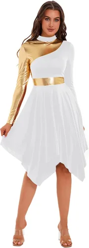 Vista 2 de iiniim Vestido de baile lírico asimétrico de manga larga con retazos de color para mujer