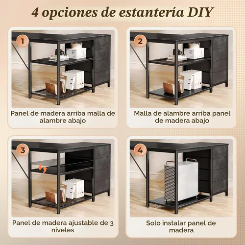 Vista 5 de PRAISUN Escritorio pequeño para computadora de 43.3 pulgadas con tomas de corriente y puerto USB-C, escritorio esquinero reversible en forma de L