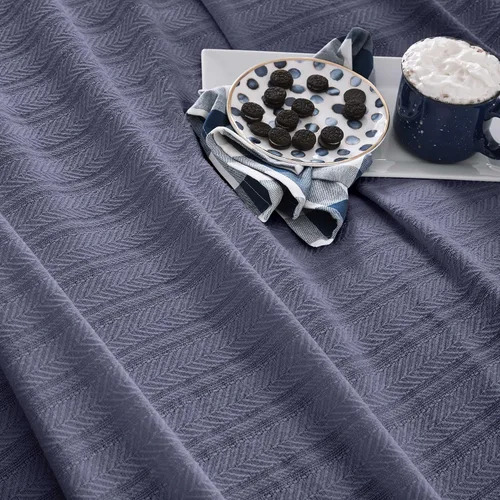 Vista 7 de Vellux Manta térmica 100 % algodón, suave, transpirable, acogedora y ligera, para todas las estaciones, perfecta para usar en capas, sofá y sofá Azul