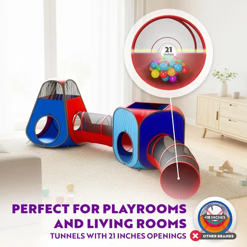 Vista 4 de Playz Paquete de tienda de juegos y túnel desplegable de 4 piezas para niños pequeños y niños - Casa de juegos para interiores y exteriores