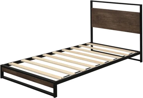 Vista 9 de Anwick Base de cama de tamaño individual con cabecera de madera/plataforma de metal alto/cama de plataforma individual para niños, con espacio