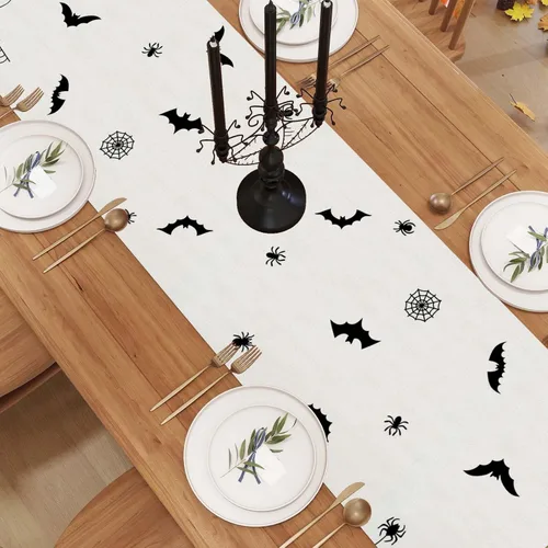 Vista 4 de Camino de mesa de Halloween, decoración de mesa de Halloween, hogar, cocina, comedor, decoración de mesa de Navidad, Navidad, invierno, decoraciones