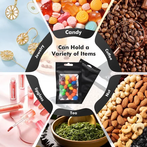 Vista 3 de 400 bolsas de Mylar resellables de 4 x 5 pulgadas, color negro, para almacenamiento de alimentos, bolsa resellable de Mylar con ventana transparente