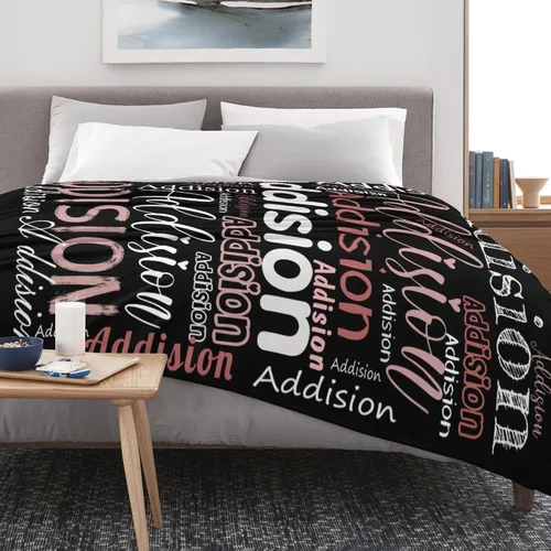 Vista 4 de Manta con nombre personalizada para niños y adultos – Manta de franela personalizada con nombre – Personalizada para cumpleaños, San Valentín, Negro