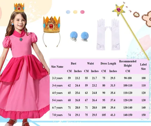Vista 6 de iTVTi Disfraz de princesa melocotón para niñas, disfraz rosa, disfraz de Halloween, fiesta de cumpleaños
